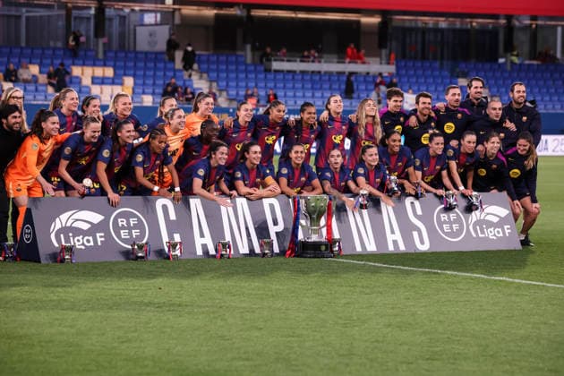 May 6, 2026, Sant Joan Despi, Barcelona, Spain: Players of FC Barcelona, Barca pose with the championship trophy after the match between FC Barcelona and Levante UD, played at the Johan Cruyff Stadium on 6 May 2026 in Sant Joan DespoÂ­, Barcelona. Sant Joan Despi Spain - ZUMAa181 20260506_zaa_a181_068 Copyright: xJavierxBorregox