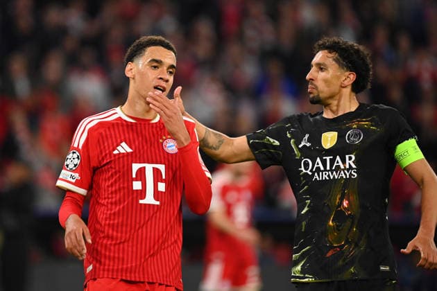 from left Manuel NEUER Goalkeeper Bayern Muenchen 0, MARQUINHOS PSG Football Champions League,Season 2025 26, Semifinal FC Bayern Muenchen Paris Saint Germain PSG on 06 05 2026 A L L I A N Z A R E N A