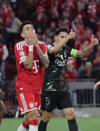 Stunned Bayerns 14 LUIS DIAZ and satisfaction at Paris 5 MARQUINHOS Football Bayern Paris Football Champions League, FC Bayern Munich Paris Saint Germain, semi-final, second leg, 2025 2026 season, on 6 05 2026 in Munich, A L L I A N Z A R E N A, Germany Source Copyright Credit Oryk HAIST xFUSSBALL-BAYERN-PARISx