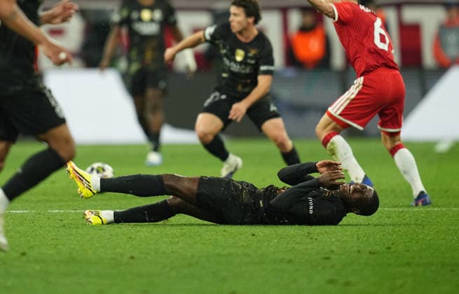 Nuno Mendes FC Paris Saint Germain on the ground during Bayern Munich and PSG, UEFA Champions League Semi final, at Allianz Arena, Munich, Germany on May 6, 2026 Thor Wegner DeFodi Images Photo by DeFodi Images