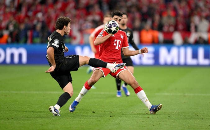 FOOTBALL CHAMPIONS LEAGUE SEASON 2025 2026 Semi-final second leg 06 05 2026 FC Bayern Muenchen Paris Saint Germain Joao Neves left, Paris Saint Germain vs Aleksandar Pavlovic right, FC Bayern Muenchen