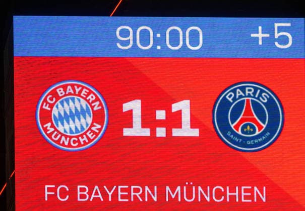 Soccer, Men, 2025 2026 season, Champions League semi-final, second leg , FC Bayern Munich Paris St Germain, scoreboard with 1 1 final score, 06 05 2026, Copyright: xMatthiasxKochx