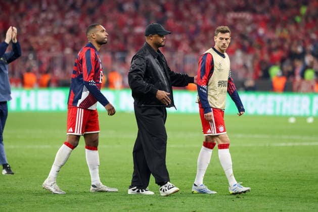 Vincent Kompany FC Bayern Muenchen, Head coach with Leon Goretzka FC Bayern Muenchen, 08 and Jonathan Tah FC Bayern Muenchen, 04 disappointed after the match, Emotions, GER, FC Bayern Muenchen vs Paris St Germain, Football, UEFA Champions League, Semi-final, second leg, 2025 2026 season, 06 05 2026, GER, FC Bayern Muenchen vs Paris St Germain, Football, UEFA Champions League, Semi-final, second leg, 2025 2026 season, 06 05 2026 Muenchen Copyright: xEibner-Pressefoto JennixMaulx EP_JML