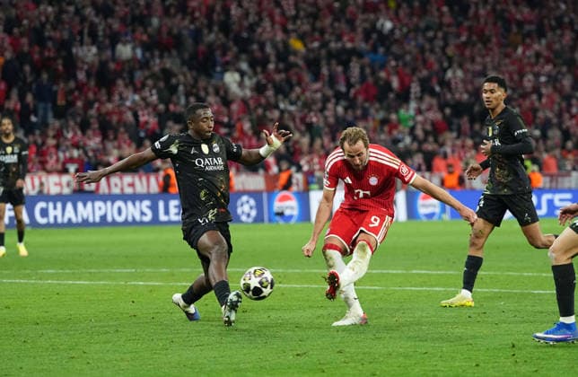Harry Kane Bayern Munich scores and celebrates his teams first goal during Bayern Munich and PSG, UEFA Champions League Semi final, at Allianz Arena, Munich, Germany on May 6, 2026 Thor Wegner DeFodi Images Photo by DeFodi Images