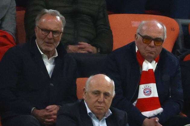06 05 2026, xjrdrx, Football UEFA Champions League 1 2 Final, FC Bayern Muenchen Paris St Germain v l Supervisory Board Member Karl Heinz Kalle Rummenigge FC Bayern Muenchen Honorary President Supervisory Board Member Uli Hoeness FC Bayern Muenchen Dieter Hoeness Disappointed, sad, frustrated, helpless, DFL DFB REGULATIONS PROHIBIT ANY USE OF PHOTOGRAPHS AS IMAGE SEQUENCES AND OR QUASI VIDEO Muenchen