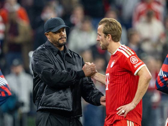 Consolation Bayern coach Vincent KOMPANY and Harry KANE after the match Football Bayern Paris 1 1 Football Champions League, FC Bayern Munich Paris Saint Germain, semi-final, second leg, 2025 2026 season, on 6 05 2026 in Munich, A L L I A N Z A R E N A, Germany Source Copyright Credit Oryk HAIST xFUSSBALL-BAYERN-PARISx