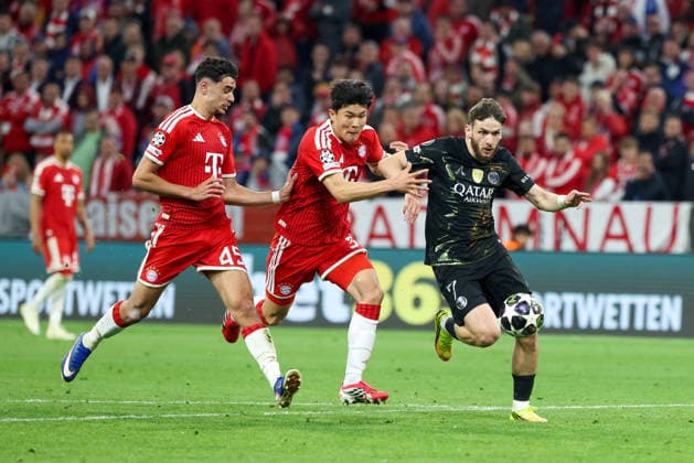 Khvicha Kvaratskhelia Paris St Germain, 07 with ball with Minjae Kim FC Bayern Muenchen, 03 and Aleksandar Pavlovic FC Bayern Muenchen, 45 , GER, FC Bayern Muenchen vs Paris St Germain, Football, UEFA Champions League, Semi-final, second leg, 2025 2026 season, 06 05 2026, GER, FC Bayern Muenchen vs Paris St Germain, Football, UEFA Champions League, Semi-final, second leg, 2025 2026 season, 06 05 2026 Muenchen Copyright: xEibner-Pressefoto JennixMaulx EP_JML