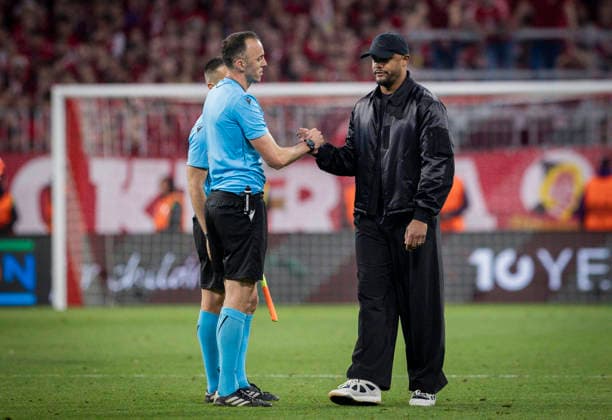 Munich, Germany 06th May 2026 Referee Joao Pinheiro POR Coach Vincent Kompany FCB FC Bayern Munich Paris Saint Germain 06 05 2026