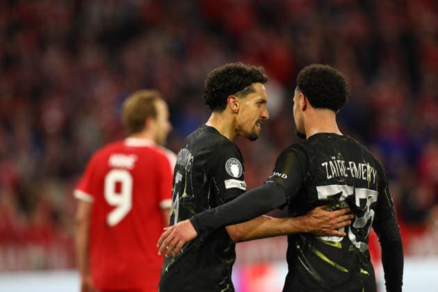 May 6, 2026, Munich, Bavaria, Germany: MARQUINHOS and WARREN ZAIRE-EMERY of PSG react in the UEFA Champions League 2025 26 Semi-final Leg 2 game between Bayern Munich and Paris Saint-Germain at the Allianz Arena in Munich, Germany. The game ended up in a 1:1 draw, and PSG won 6:5 on aggregate to advance to the Final. Munich Germany - ZUMAc179 20260506_zep_c179_070 Copyright: xMickaelxChavetx