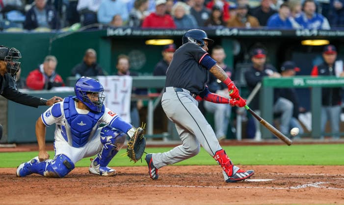 MAY 6, 2026: Cleveland Guardians infielder Joso RamoÂ­rez (11) at bat against the Kansas City Royals at Kauffman Stadium in Kansas City, MO. CSM MLB, Baseball Herren, USA 2026: Guardians Vs Royals May 6th  - ZUMAc04_ 20260506_zma_c04_105 Copyright: xRomanxPunox