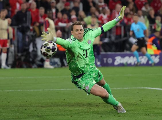 (260507) -- MUNICH, May 7, 2026 -- Goalkeeper of Bayern Munich Manuel Neuer makes a save during the UEFA Champions League semi-final second leg football match between Paris Saint-Germain (PSG) and Bayern Munich in Munich, Germany, May 6, 2026. (Photo by Xinhua) (SP)GERMANY-MUNICH-FOOTBALL-UEFA CHAMPIONS LEAGUE-SEMI-FINAL-PSG VS BAYERN MUNICH PhilippexRuiz 