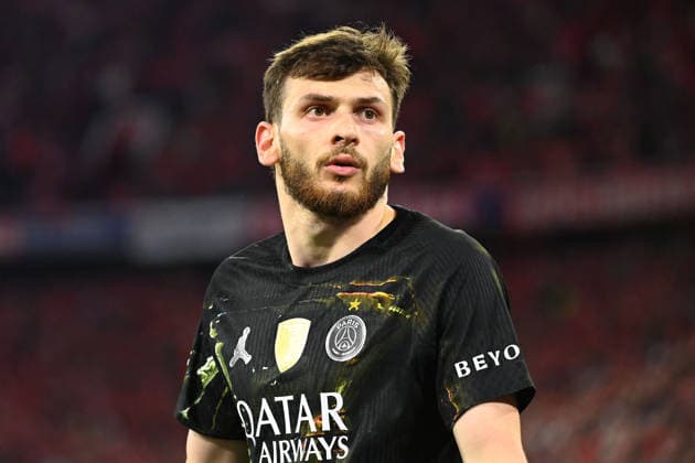 Khvicha KVARATSKI PSG , action,single picture,cropped single motif,portrait,portrait,portrait Football Champions League,season 2025 26, semi-final FC Bayern Muenchen Paris Saint Germain PSG 1 1 on 06 05 2026 A L L I A N Z A R E N A
