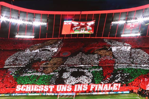 Fans, fan block, fan curve, cheering, enthusiasm, Schickeria, fan scarf, Ultra, Ultras, choreography, south curve, crowd, curve, football FC Bayern Munich Paris Saint Germain UEFA Champions League semi-final 06 05 2026 Allianz Arena PHOTO Mladen Lackovic LakoPress