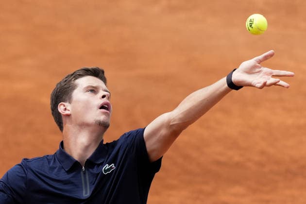 Alexander Blockx of Belgium serves during the match against Federico Cina of Italy at the Internazionali BNL d Italia 2026 tennis tournament at Foro Italico in Rome (Italy) on May, 7, 2026. AntoniettaxBaldassarre