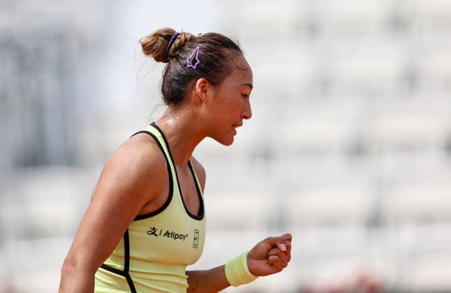 (260507) -- ROME, May 7, 2026 -- Zheng Qinwen celebrates scoring during women s singles round of 64 match between Zheng Qinwen of China and Cristina Bucsa of Spain at the WTA, Tennis Damen Italian Open in Rome, Italy, May 7, 2026. ) (SP)ITALY-ROME-TENNIS-WTA-ITALIAN OPEN-WOMEN S SINGLES WangxKaiyan 