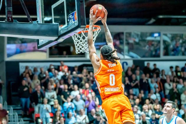 Chemnitz, Germany 07 May 2026 1 BBL 2025 2026 Sp 33 Niners Chemnitz vs Skyliners Frankfurt In the picture Kevin Yebo 99 with a dunking Copyright: xFotostandx xNachtigallx