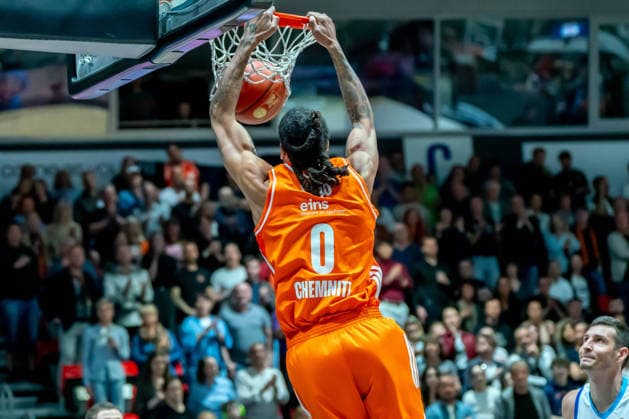 Chemnitz, Germany 07 May 2026 1 BBL 2025 2026 Sp 33 Niners Chemnitz vs Skyliners Frankfurt In the picture Kevin Yebo 99 with a dunking Copyright: xFotostandx xNachtigallx