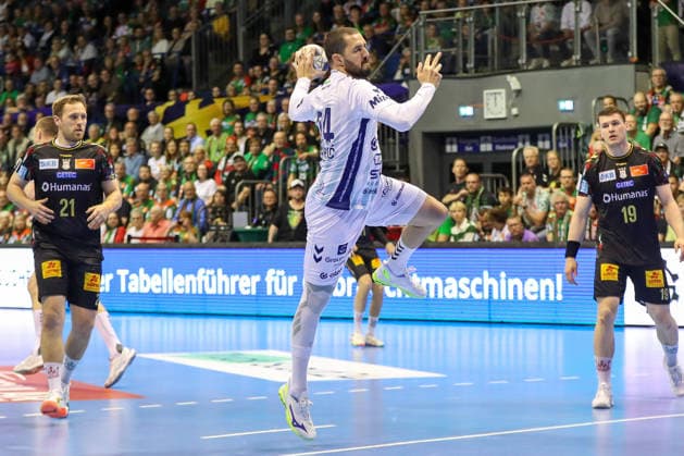 07 05 2026, xgox, Handball EHF Champions League 1 4 Final SC Magdeburg Pick Szeged v l Lazar Kukic Szeged, 34 throws goal, goal scorer, scores the goal Magdeburg