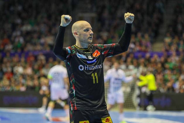 07 05 2026, xgox, Handball EHF Champions League 1 4 Final SC Magdeburg Pick Szeged v l Daniel Pettersson Magdeburg, 11 Jubel, Torjubel, jubelt ueber das Tor, celebrate the goal, celebration Magdeburg