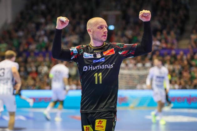 07 05 2026, xgox, Handball EHF Champions League 1 4 Final SC Magdeburg Pick Szeged v l Daniel Pettersson Magdeburg, 11 Jubel, Torjubel, jubelt ueber das Tor, celebrate the goal, celebration Magdeburg