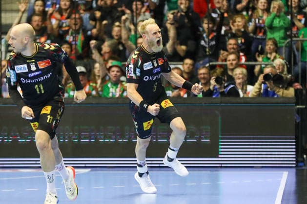 07 05 2026, xgox, Handball EHF Champions League 1 4 Final SC Magdeburg Pick Szeged v l Matthias Musche Magdeburg, 6 Jubel, Torjubel, jubelt ueber das Tor, celebrate the goal, celebration Magdeburg