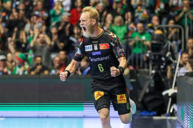 07 05 2026, xgox, Handball EHF Champions League 1 4 Final SC Magdeburg Pick Szeged v l Matthias Musche Magdeburg, 6 Jubel, Torjubel, jubelt ueber das Tor, celebrate the goal, celebration Magdeburg