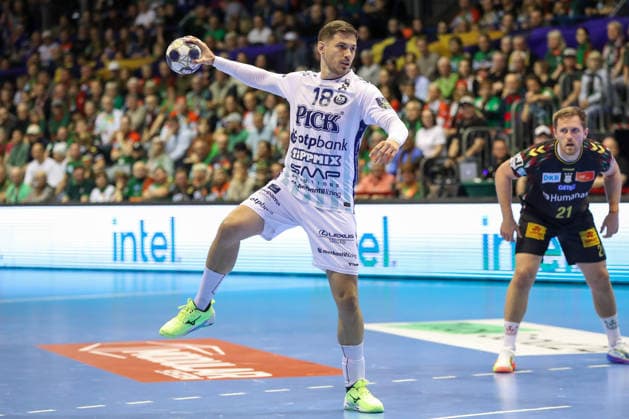 07 05 2026, xgox, Handball EHF Champions League 1 4 Final SC Magdeburg Pick Szeged v l Marin Jelinic Szeged, 18 at Siebenmeter Magdeburg