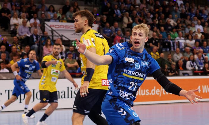 07 05 2026, Germany, Stuttgart, DAIKIN HBL Handball Bundesliga season 2025 2026, TVB Stuttgart vs Rhein Neckar Löwen, Torben Matzken TVB cheers, cheers