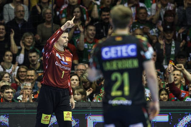 Goalkeeper Sergey Hernandez Ferrer SC Magdeburg,1 Quarterfinals Handball Machineseeker Champions League Season 2025 2026 SC Magdeburg vs SC Pick Szeged at the GETEC Arena in Magdeburg Action,Handball,Germany,07 05 2026