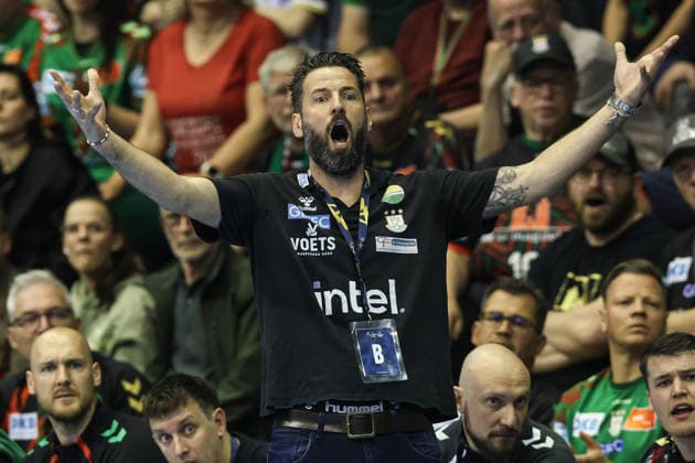 Coach Bennet Wiegert SC Magdeburg Quarterfinals Handball Machineseeker Champions League Season 2025 2026 SC Magdeburg vs SC Pick Szeged at the GETEC Arena in Magdeburg Handball,Germany,07 05 2026