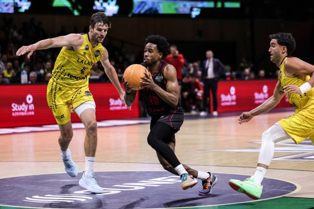 May 7, 2026, Badalona, Barcelona, Spain: Jerrick Harding of Rytas Vilnius and Aaron Doornekamp of La Laguna Tenerife in action during the Final Four Basketball Champions League Semi Finals basketball match played between Rytas Vilnius and La Laguna Tenerife at Palau Olimpic Badalona on May 07, 2026 in Badalona, Barcelona, Spain. Badalona Spain - ZUMAa181 20260507_zaa_a181_025 Copyright: xJavierxBorregox