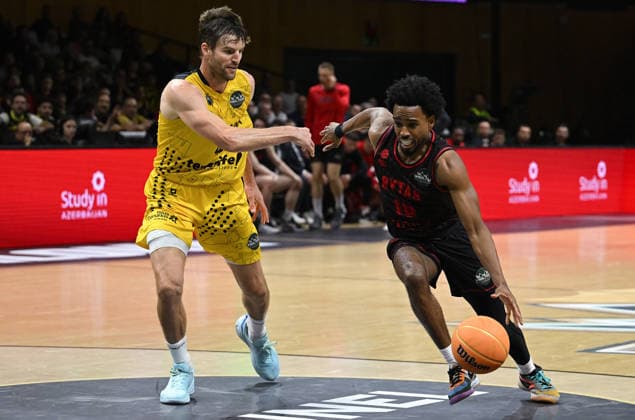 Rytas Vilnius v La Laguna Tenerife - Basketball Champions League BADALONA, SPAIN - MAY 07: Jerrick Harding (R) of Rytas Vilnius and Aaron Doornekamp (L) of La Laguna Tenerife compete during the FIBA Basketball Champions League semi-final match between Rytas Vilnius and La Laguna Tenerife at Palau Municipal d Esports de Badalona in Badalona, Spain on May 07, 2026. Burak Akbulut Anadolu Badalona Spain. Editorial use only. Please get in touch for any other usage.  Copyright: x2026xAnadoluxBurakxAkbulutx