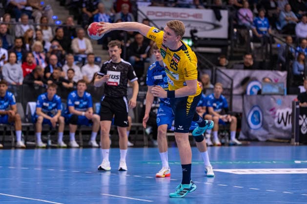 DAIKIN Handball Bundesliga TVB Stuttgart vs Rhein Neckar Löwen 07 05 2026 Stuttgart, GERMANY 07 May 2026 Haukur Thrastarson Rhein Neckar Löwen, 25 at the free throw during the match between TVB Stuttgart and Rhein Neckar Löwen on matchday 31 of the Daikin Handball Bundesliga at the Porsche Arena Copyright: xBEAUTIFULxSPORTS Steinx