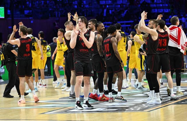 Rytas Vilnius v La Laguna Tenerife - Basketball Champions League BADALONA, SPAIN - MAY 07: Players of Rytas Vilnius celebrate victory after the FIBA Basketball Champions League semi-final match between Rytas Vilnius and La Laguna Tenerife at Palau Municipal d Esports de Badalona in Badalona, Spain on May 07, 2026. Burak Akbulut Anadolu Badalona Spain. Editorial use only. Please get in touch for any other usage.  Copyright: x2026xAnadoluxBurakxAkbulutx