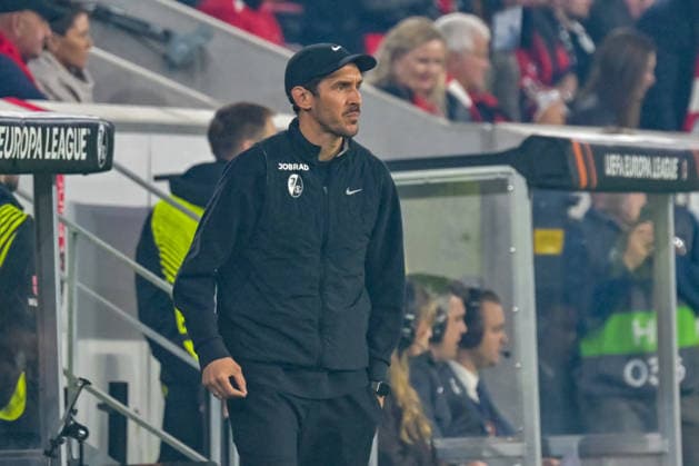 Julian Schuster SC Freiburg, coach with emotion GER, SC Freiburg Sporting Braga, football, Europa League, semi-final, 2025 2026 season, 07 05 2026 GER, SC Freiburg Sporting Braga, football, Europa League, semi-final, 2025 2026 season, 07 05 2026 Freiburg Copyright: xEibner-Pressefoto ThomasxHessx EP_THS