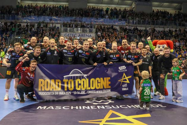 07.05.2026, xgox, Handball - EHF Champions League - 1 4 Finale SC Magdeburg - Pick Szeged v.l. Magdeburg Jubel ueber den Sieg, Jubel nach Spielende Magdeburg *** 07 05 2026, xgox, Handball EHF Champions League 1 4 Final SC Magdeburg Pick Szeged v l Magdeburg Cheering about the victory, cheering after the end of the game Magdeburg
