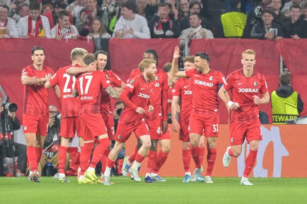 Lukas Kuebler SC Freiburg, 17 GER, SC Freiburg Sporting Braga, football, Europa League, semi-final, 2025 2026 season, 07 05 2026 GER, SC Freiburg Sporting Braga, football, Europa League, semi-final, 2025 2026 season, 07 05 2026 Freiburg Copyright: xEibner-Pressefoto ThomasxHessx EP_THS