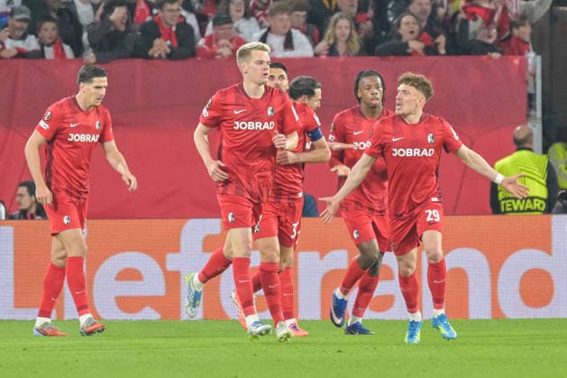 Lukas Kuebler SC Freiburg, 17 GER, SC Freiburg Sporting Braga, football, Europa League, semi-final, 2025 2026 season, 07 05 2026 GER, SC Freiburg Sporting Braga, football, Europa League, semi-final, 2025 2026 season, 07 05 2026 Freiburg Copyright: xEibner-Pressefoto ThomasxHessx EP_THS