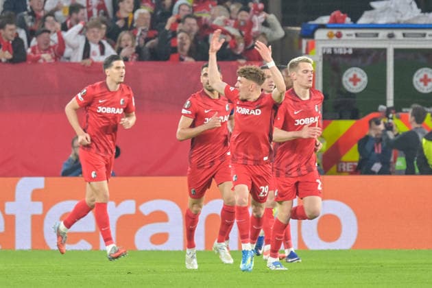 Lukas Kuebler SC Freiburg, 17 GER, SC Freiburg Sporting Braga, football, Europa League, semi-final, 2025 2026 season, 07 05 2026 GER, SC Freiburg Sporting Braga, football, Europa League, semi-final, 2025 2026 season, 07 05 2026 Freiburg Copyright: xEibner-Pressefoto ThomasxHessx EP_THS