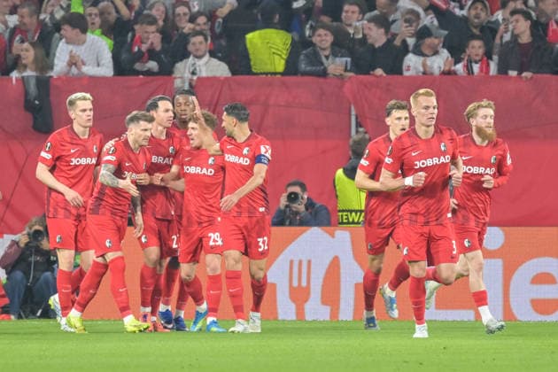 Lukas Kuebler SC Freiburg, 17 GER, SC Freiburg Sporting Braga, football, Europa League, semi-final, 2025 2026 season, 07 05 2026 GER, SC Freiburg Sporting Braga, football, Europa League, semi-final, 2025 2026 season, 07 05 2026 Freiburg Copyright: xEibner-Pressefoto ThomasxHessx EP_THS