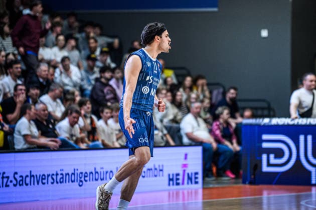 easycredit BBL Basketball Bundesliga 2025 2026 33 Matchday 07 05 2026 Science City Jena vs MLP Academics Heidelberg Erol Ersek Heidelberg , Cheering after 3 Sparkassen Arena