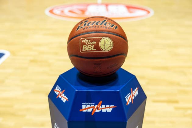 GER, easy Credit Basketball Bundesliga, Niners Chemnitz Frankfurt Skyliners 07 05 2026, Messe, Chemnitz, GER, easy Credit Basketball Bundesliga, Niners Chemnitz Frankfurt Skyliners BBL Baden Spielball Foto Alexander Trienitz Chemnitz Messe Sachsen Germany