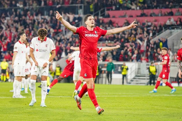 Germany Football Europa League 2025 2026, semi-final SC Freiburg vs Sporting Braga Europa Park Stadion Freiburg Igor Matanovic SC Freiburg, 31 Joy, emotions, jubilation Copyright: xJOERANxSTEINSIEKx