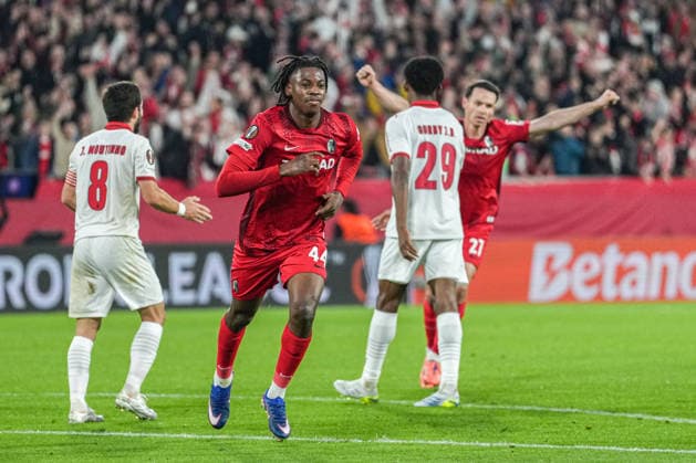 UEFA Europa League SC Freiburg vs Sporting Braga, 07 04 2026 Johan Manzambi SC Freiburg celebrates the 2-0 goal, 44 UEFA Europa League SC Freiburg vs Sporting Braga, Europa Park Stadium, 07 04 2026 Copyright: xBEAUTIFULxSPORTS Boscox