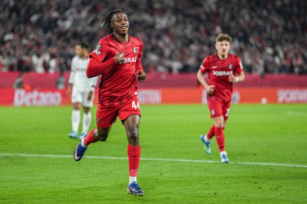 UEFA Europa League SC Freiburg vs Sporting Braga, 07 04 2026 Johan Manzambi SC Freiburg celebrates the 2-0 goal, 44 UEFA Europa League SC Freiburg vs Sporting Braga, Europa Park Stadium, 07 04 2026 Copyright: xBEAUTIFULxSPORTS Boscox