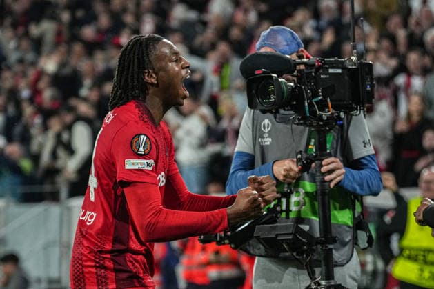 UEFA Europa League SC Freiburg vs Sporting Braga, 07 04 2026 Johan Manzambi SC Freiburg celebrates the 2-0 goal, 44 UEFA Europa League SC Freiburg vs Sporting Braga, Europa Park Stadium, 07 04 2026 Copyright: xBEAUTIFULxSPORTS Boscox