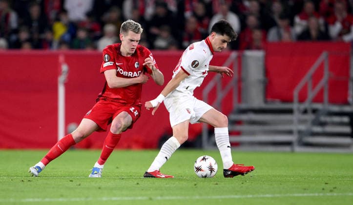 FOOTBALL EUROPE LEAGUE SEASON 2025 2026 Semi-final second leg 07 05 2026 SC Freiburg SC Braga Matthias Ginter left, SC Freiburg v Pau Victor right, SC Braga