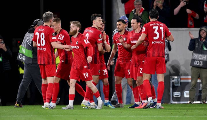 FOOTBALL EUROPE LEAGUE SEASON 2025 2026 Semi-final second leg 07 05 2026 SC Freiburg SC Braga Cheering SC Freiburg after the goal for 2 0,