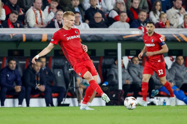 Philipp Lienhart SC Freiburg, 03 with a pass , Germany, Football, UEFA Europa League, Semifinal, 2025 2026, SC Freiburg vs Sporting Braga, 07 05 2026, Freiburg im Breisgau Europa Park Stadium Germany Copyright: xGrantxHubbsx
