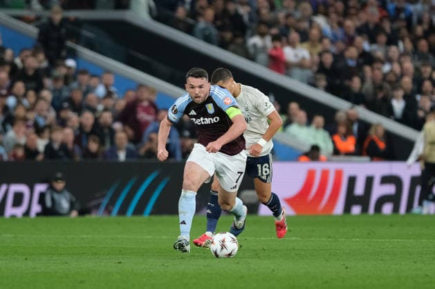 BIRMINGHAM, ENGLAND - MAY 07 : John McGinn of Aston Villa on the ball during the UEFA Europa League Semi Final second leg football match between Aston Villa and Nottingham Forest at Villa Park on May 07, 2026 in Birmingham, England. Copyright: xPaulxBonserx xSportsxPressxPhotox Sportspressphoto_SPR142514